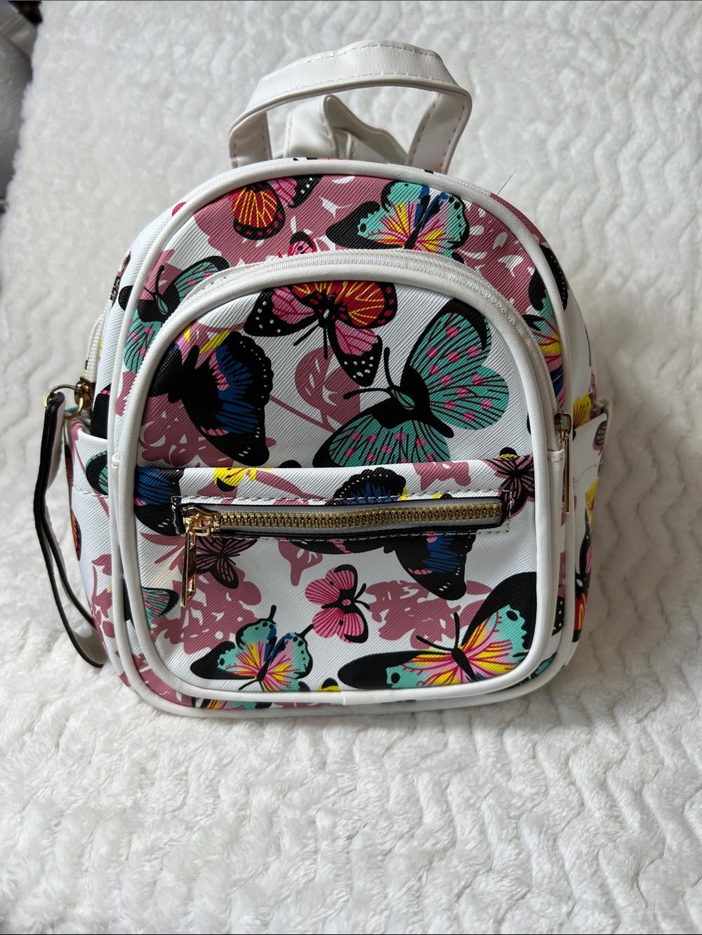 Butterfly Print Mini Backpack - Multicolor on White